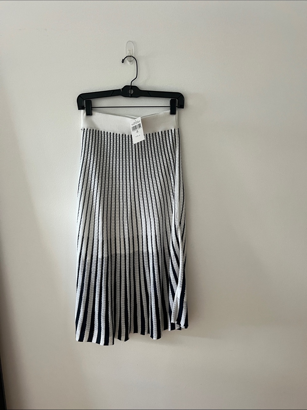Club Monaco Black and White Vertical Stripe Midi Skirt